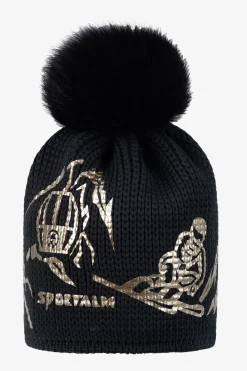 Accessoires|Mützen / Kappen*SPORTALM Grobstrickmütze mit Echtpelz-Bommel Black