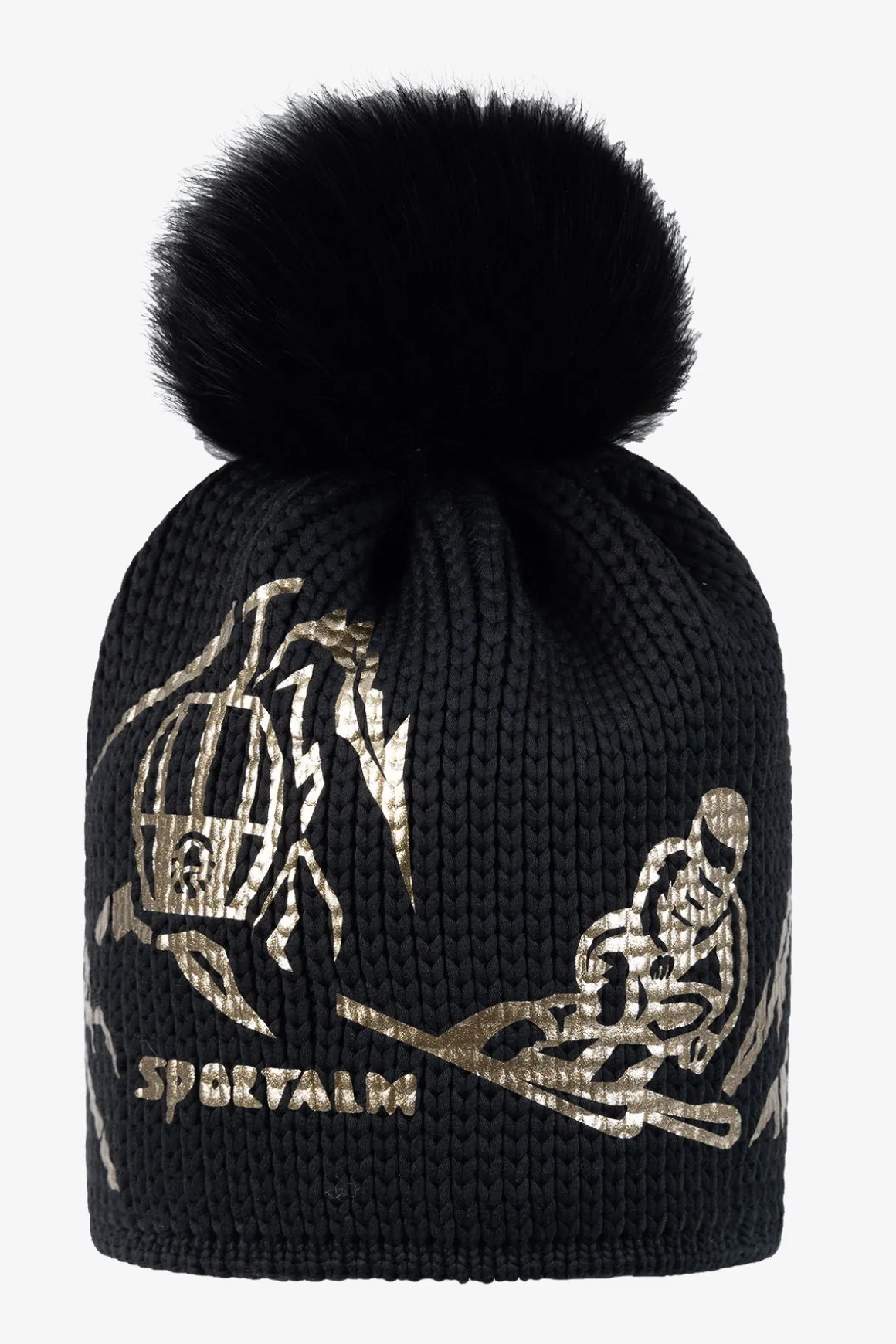 Accessoires|Mützen / Kappen*SPORTALM Grobstrickmütze mit Echtpelz-Bommel Black