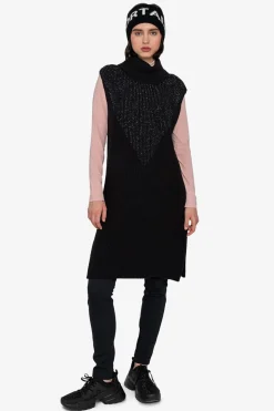 Strick*SPORTALM Ärmelloser Long-Pulli mit Stehkragen Black