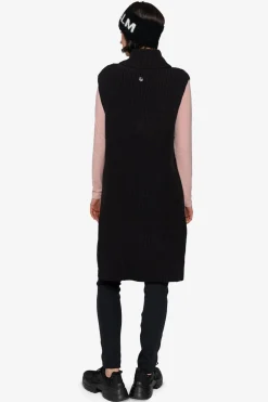 Strick*SPORTALM Ärmelloser Long-Pulli mit Stehkragen Black