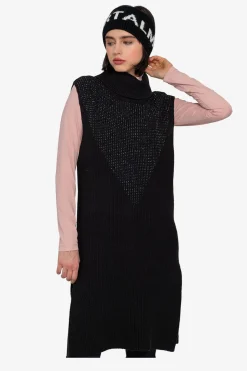 Strick*SPORTALM Ärmelloser Long-Pulli mit Stehkragen Black
