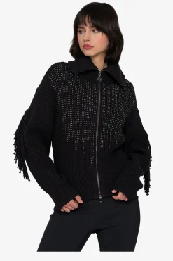 Strick*SPORTALM Strickjacke mit Stehkragen Black