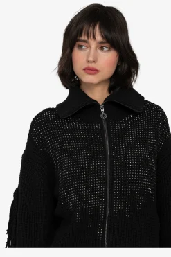 Strick*SPORTALM Strickjacke mit Stehkragen Black
