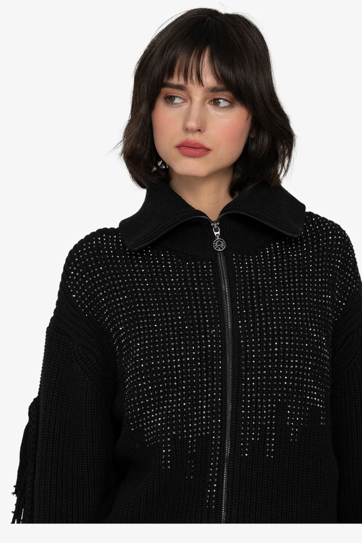 Strick*SPORTALM Strickjacke mit Stehkragen Black