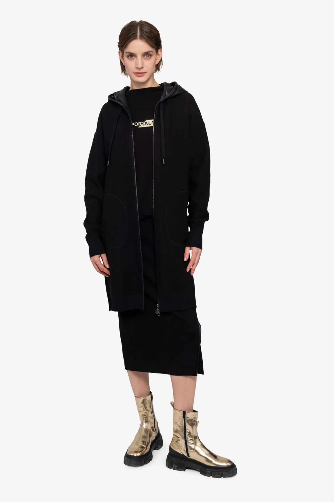 Strick|Jacken / Blazer*SPORTALM Strick-Mantel mit Kapuze Black