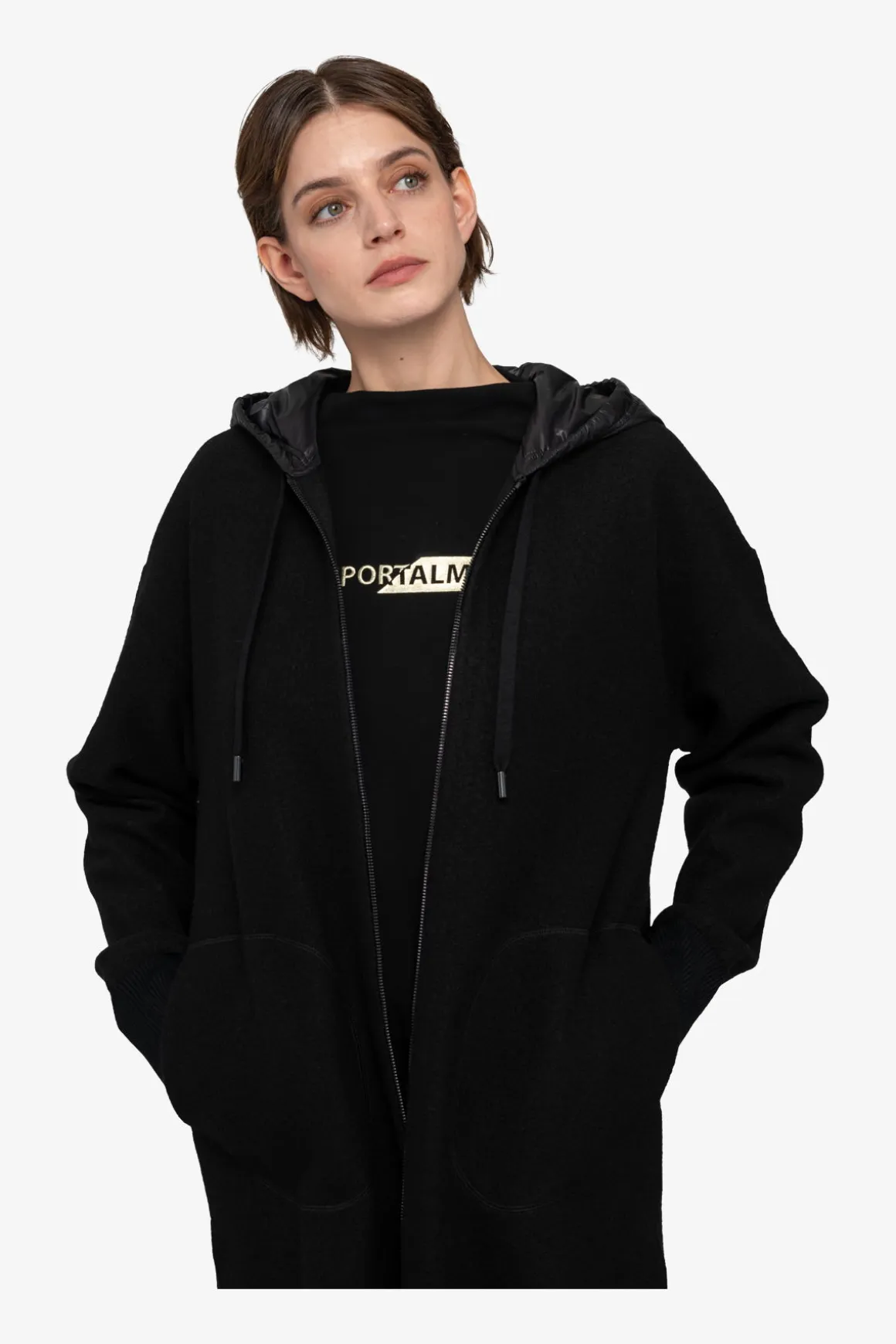 Strick|Jacken / Blazer*SPORTALM Strick-Mantel mit Kapuze Black
